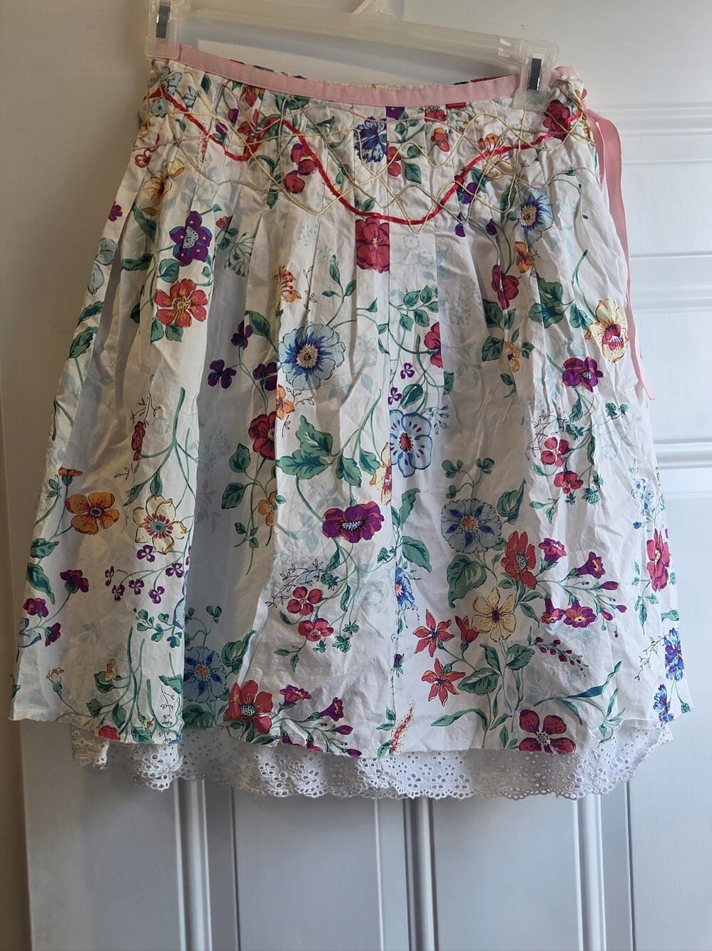 Vintage Floral Cotton Skirt with Eyelet And Embroidery